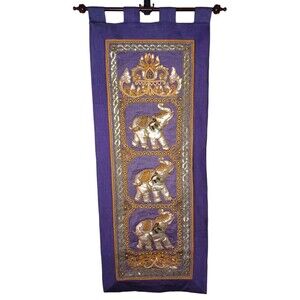 Vtg Elephant Wall Hanging Thai Burmese Kalaga Tapestry Embroidered Beaded Sequin